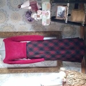 Vintage Sag Harbor plaid red maxi skirt small medium